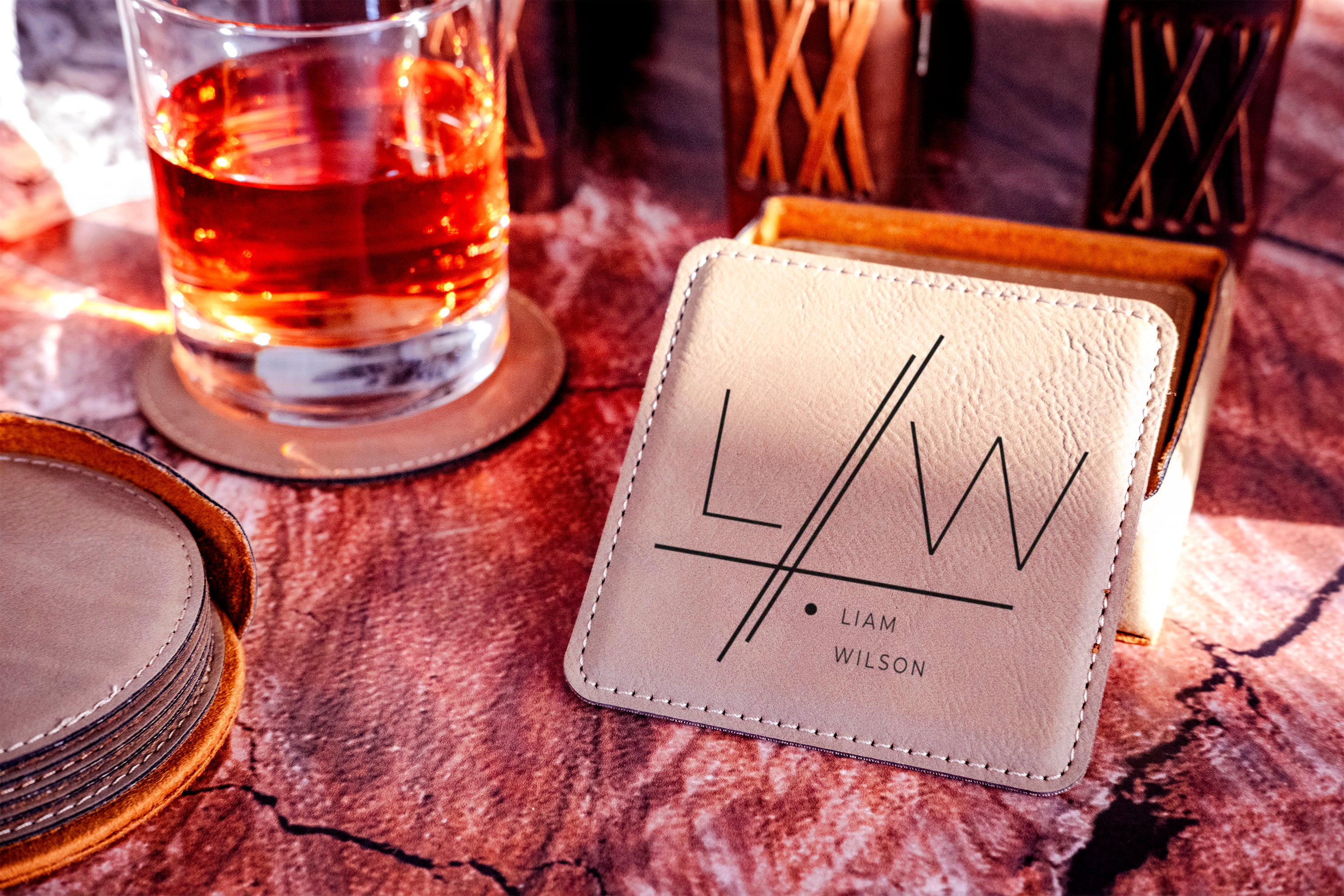 Leather Square Coaster Set